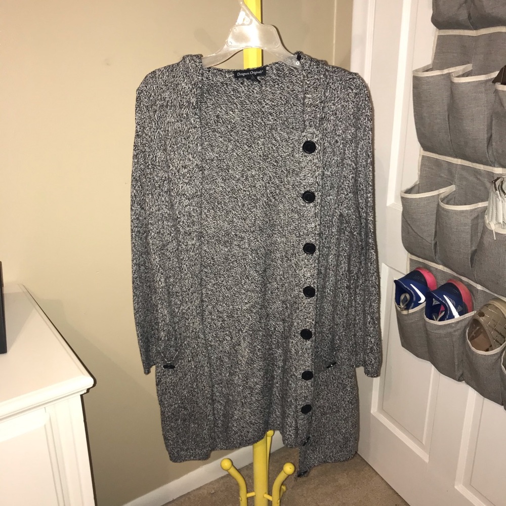 Hooded, heather gray long cardigan